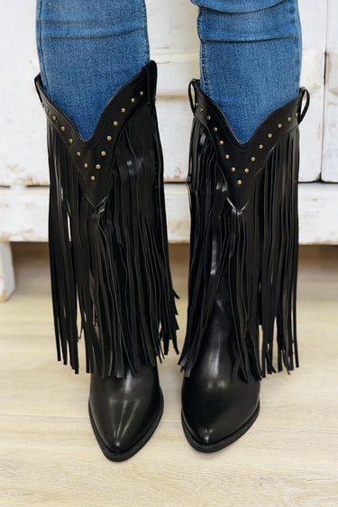 Cattle Fringe Western Boots - Black