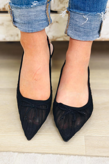 Stephy Bow Mesh Heels - Black