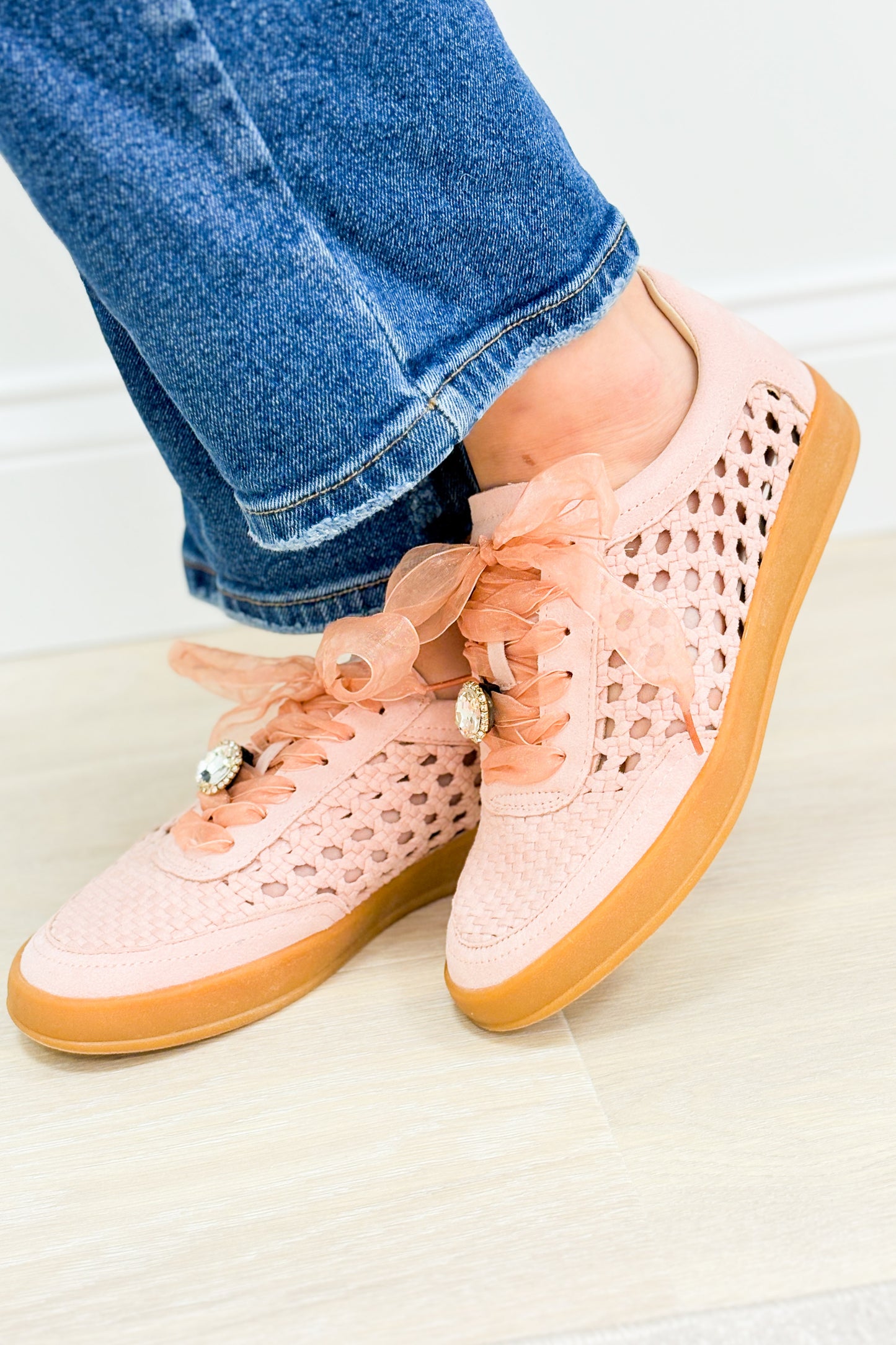 Giselle Suede Woven Sneakers - Pink
