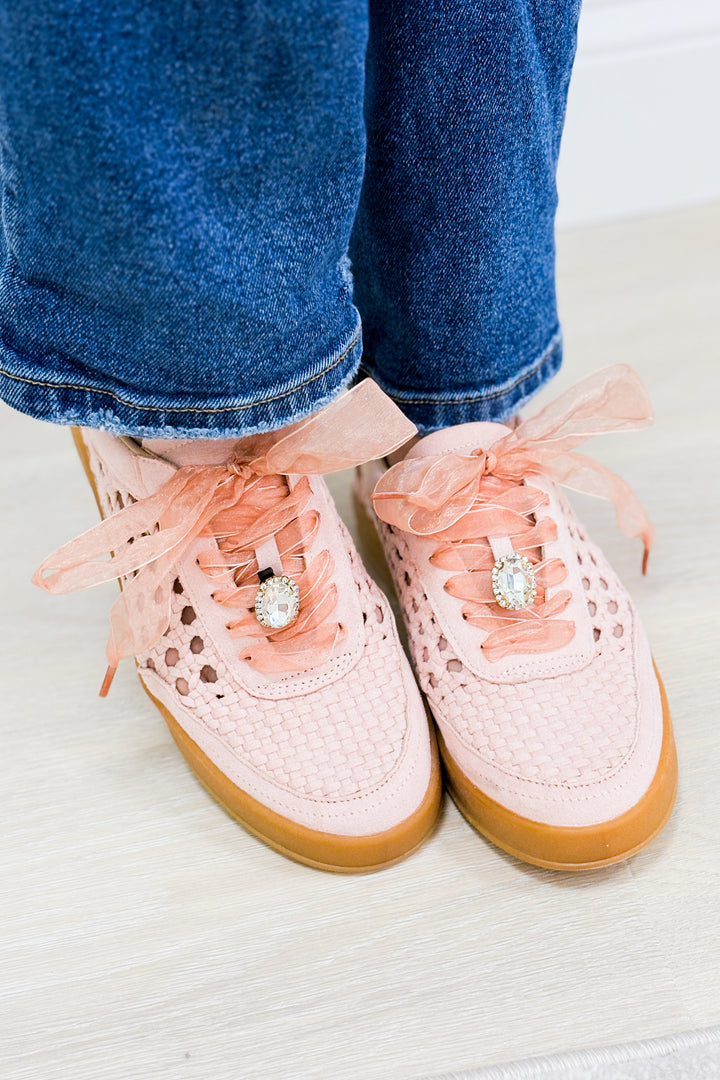 Giselle Suede Woven Sneakers - Pink