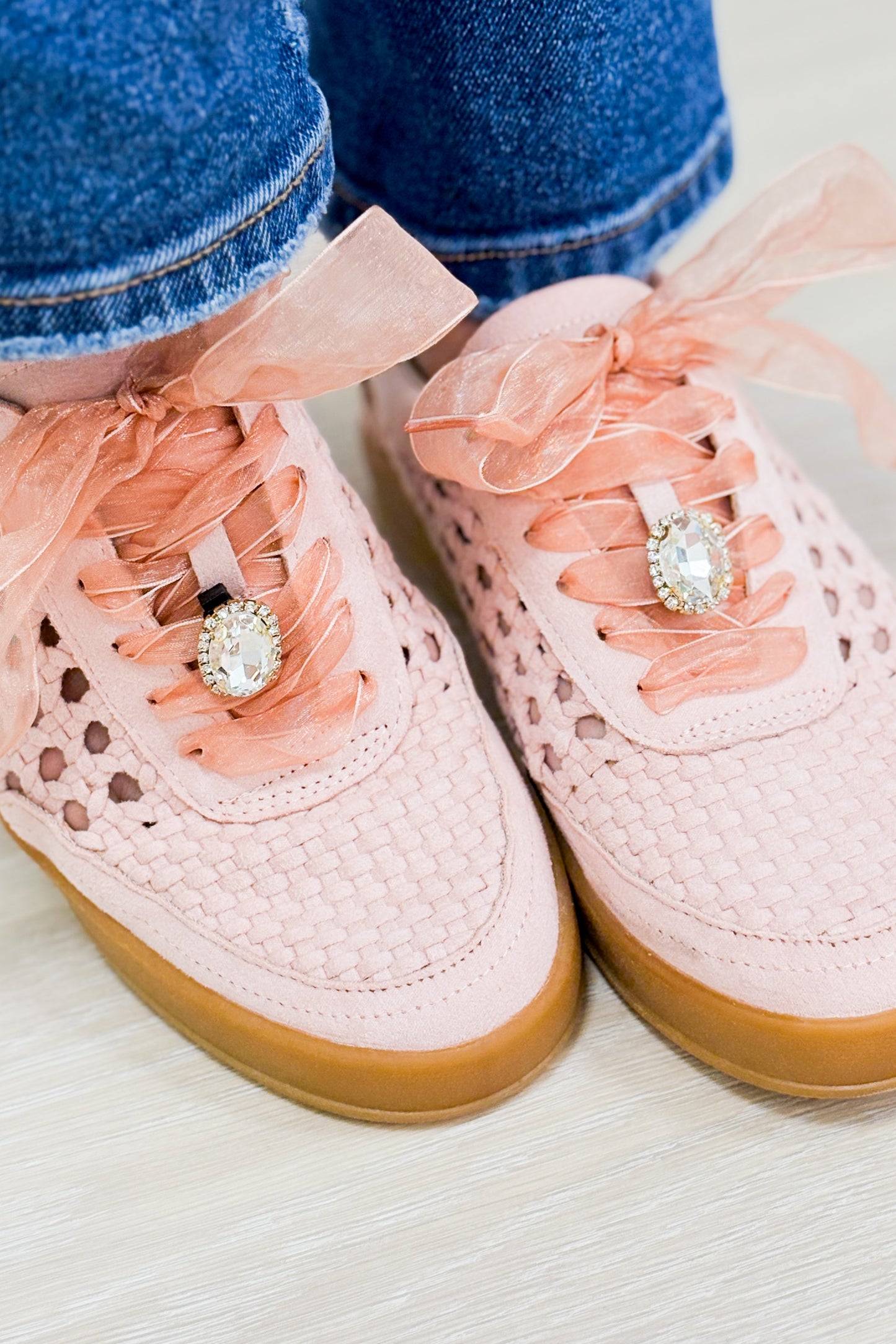 Giselle Suede Woven Sneakers - Pink