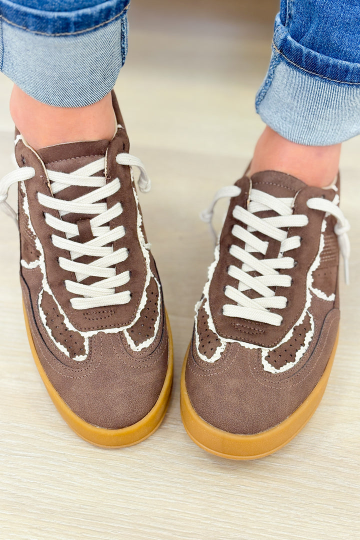 Eleanor Lace Trim Sneakers - Brown