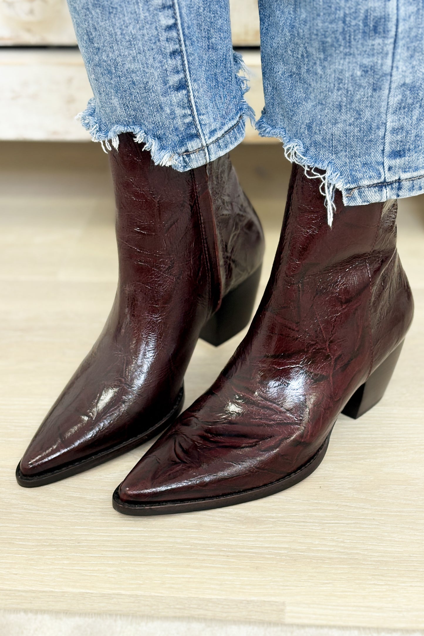 Caty Anklet Booties - Burgundy Crinkle