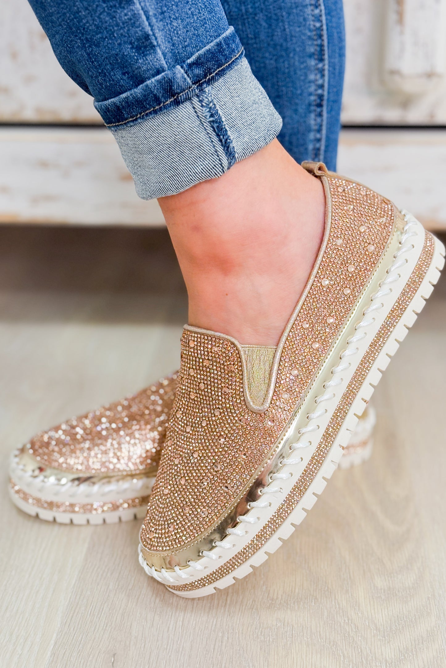 Brittany Slip On Rhinestone Sneakers - Rose Gold