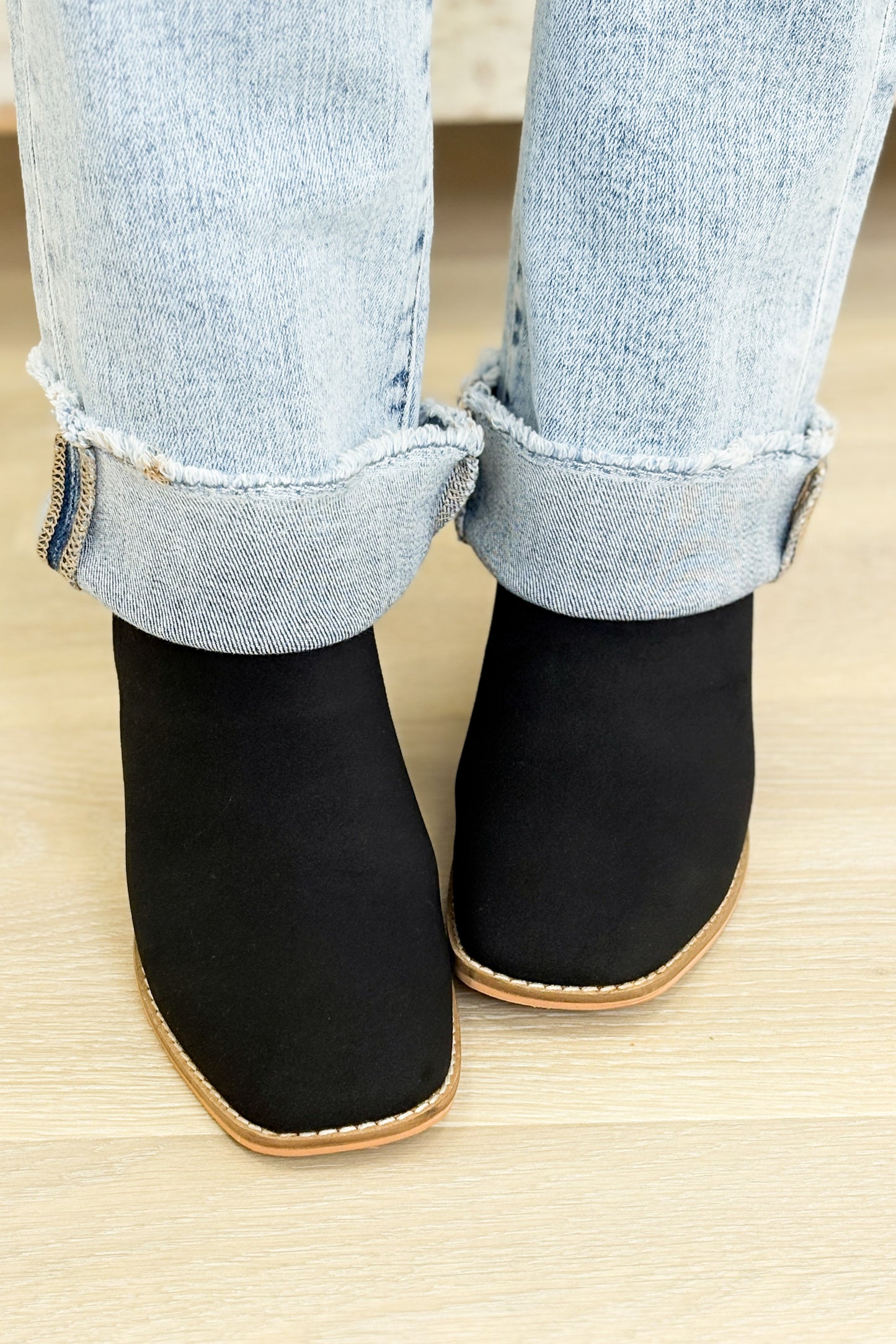 Jennifer Two Tone Semi Square Toe Ankle Boots - Black