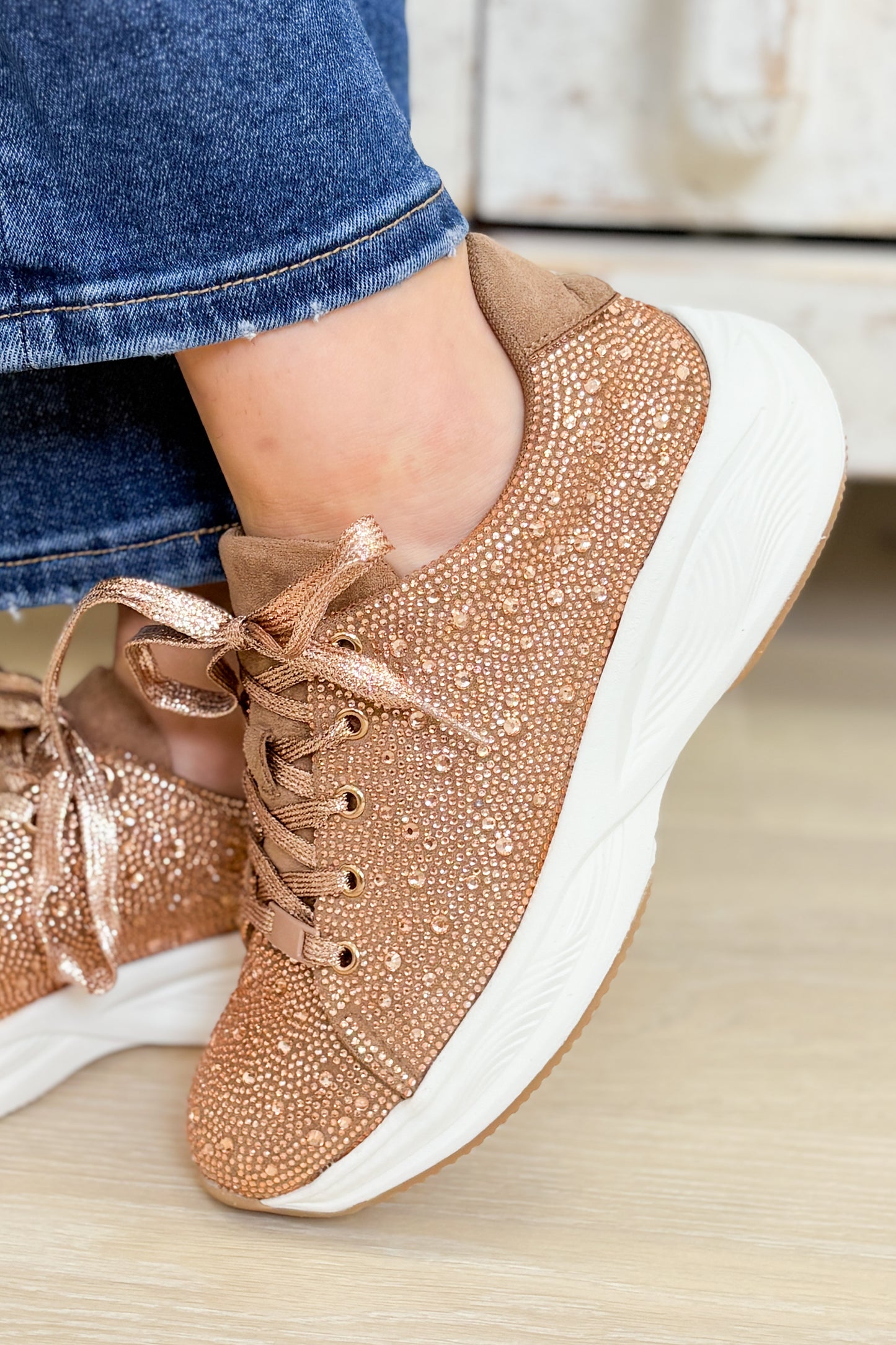 Stride Rhinestone Platform Sandals - Rose Gold