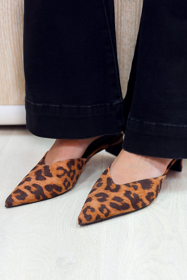 Adina Pointed Toe Mule Heels - Leopard