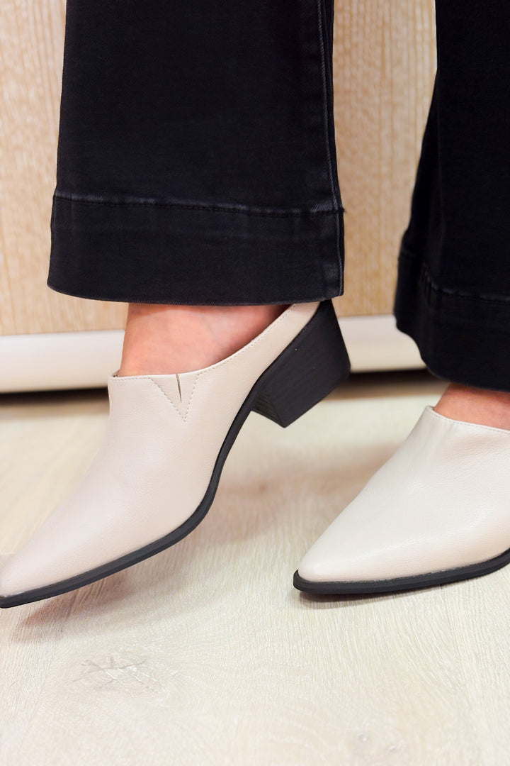 Gina Pointed Black Heel Mules - Bone