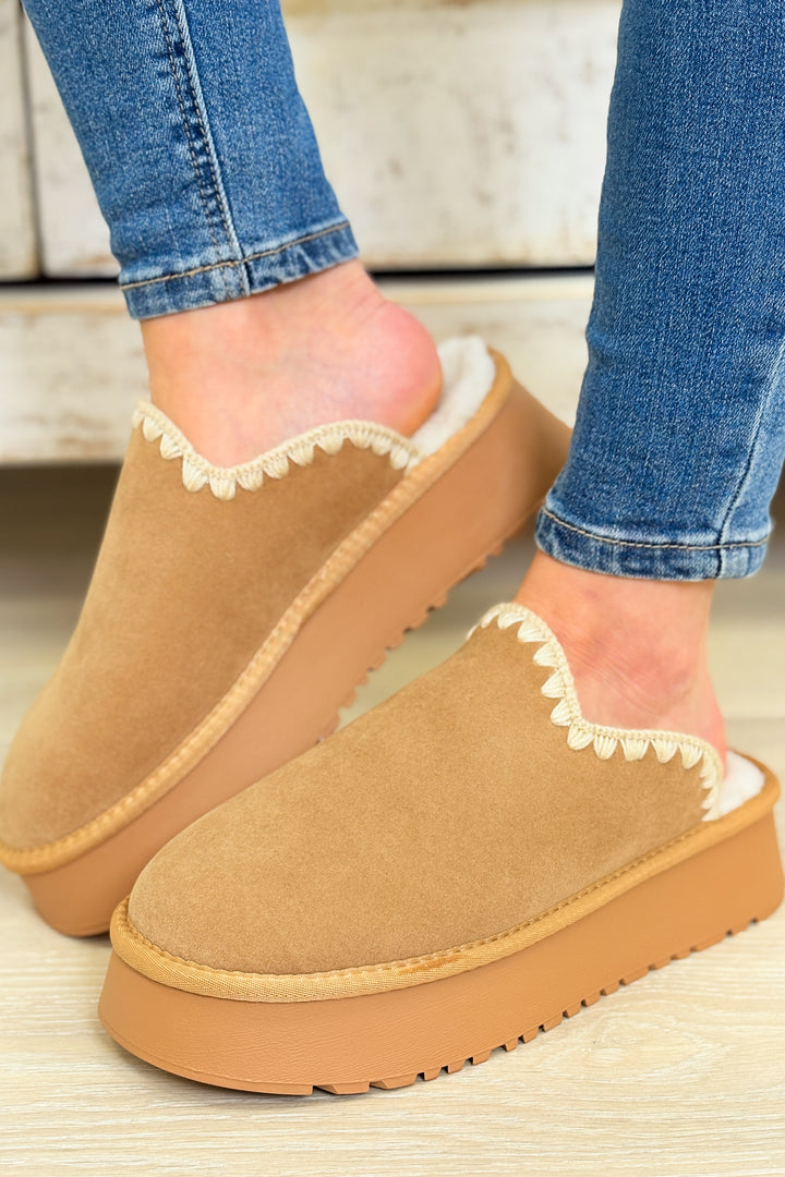 Biscotti Sherpa Platform Slip Ons - Camel