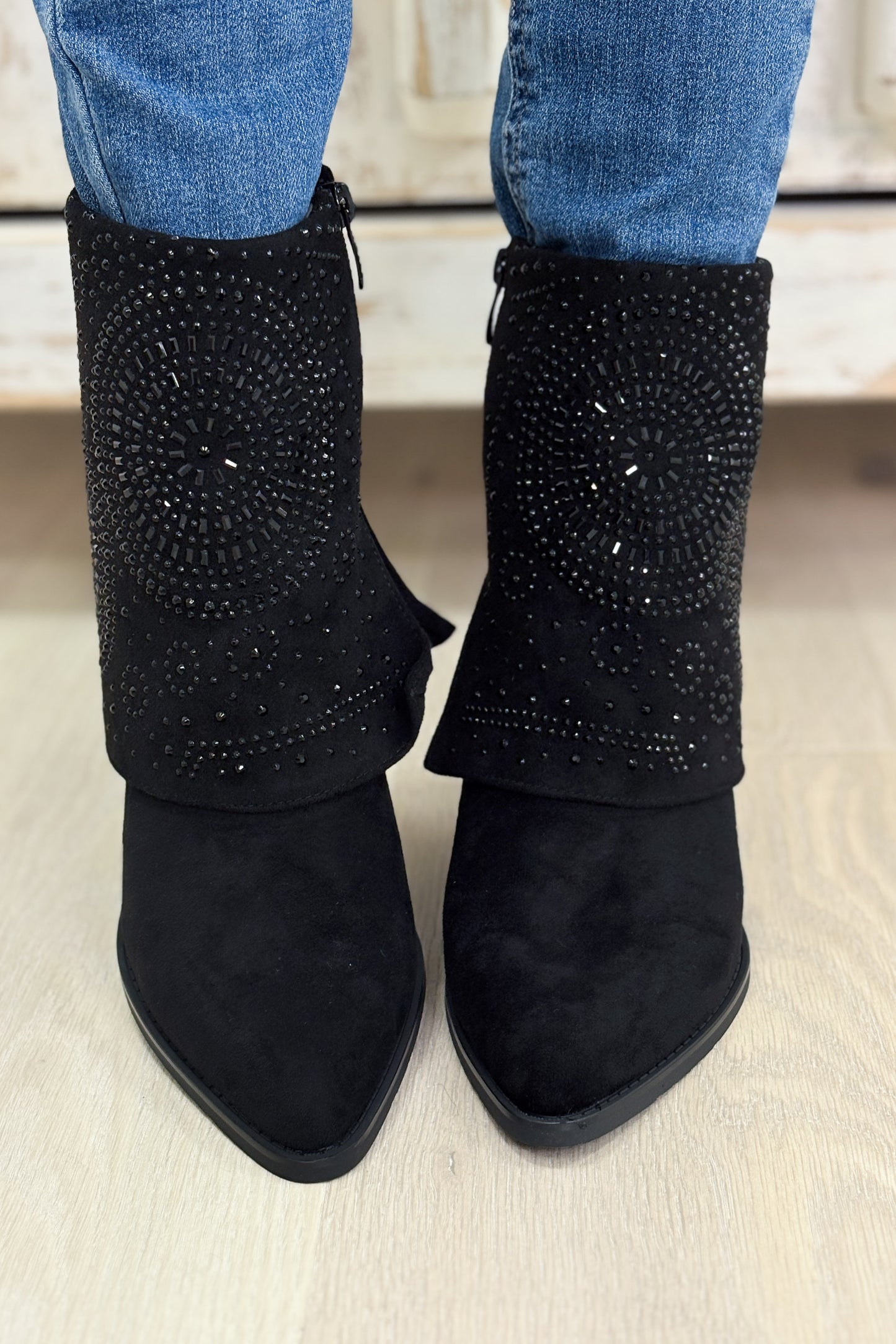 Kaia Fold Over Studded Boots - Black