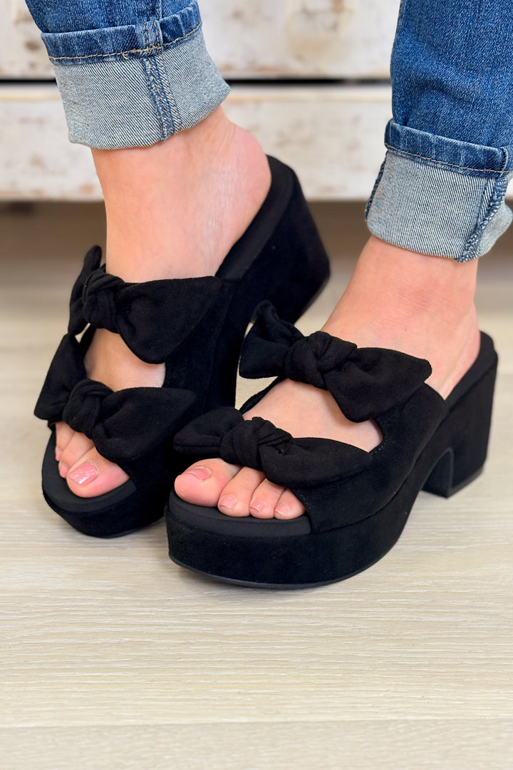 Corky's Put A Bow On It Sandals - Black Faux Suede