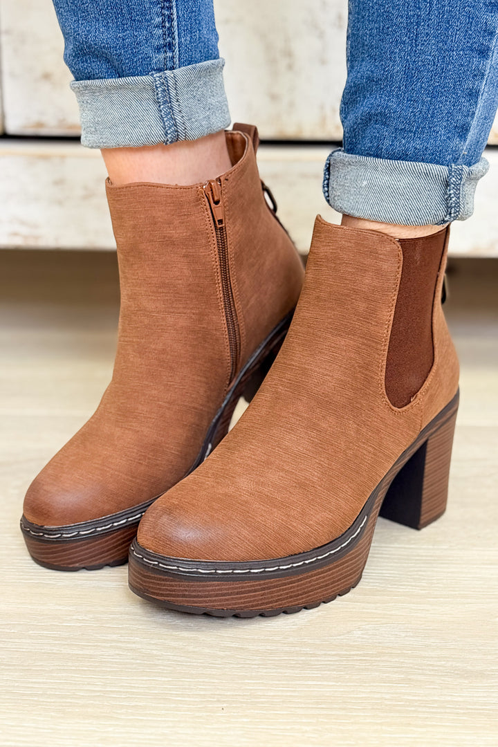 Susan Heeled Platform Ankle Boots - Whiskey