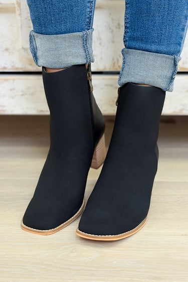 Jennifer Two Tone Semi Square Toe Ankle Boots - Black