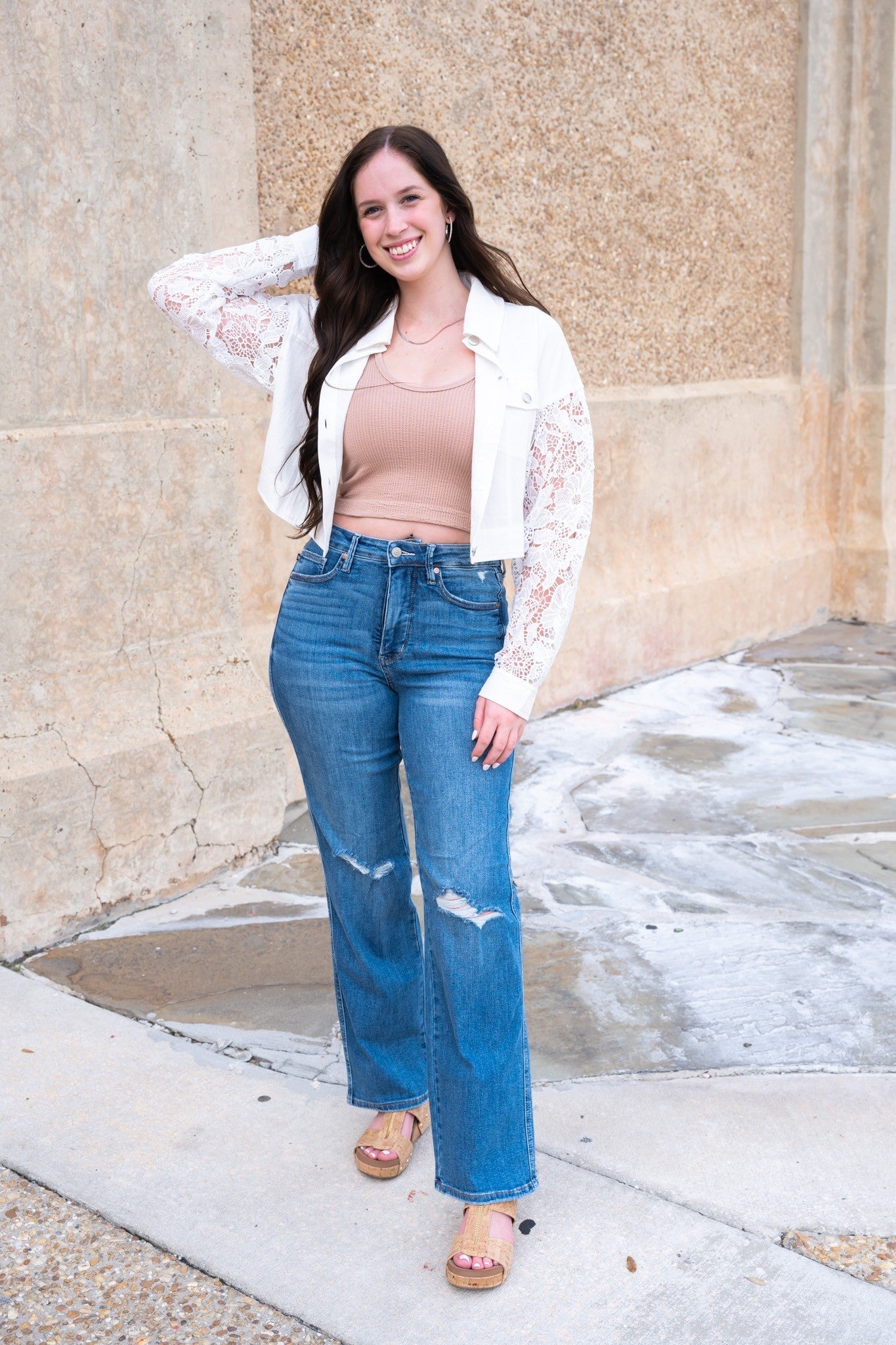 Judy Blue Walk In The Park High Rise Tummy Control Knee Destroy Straight Jeans