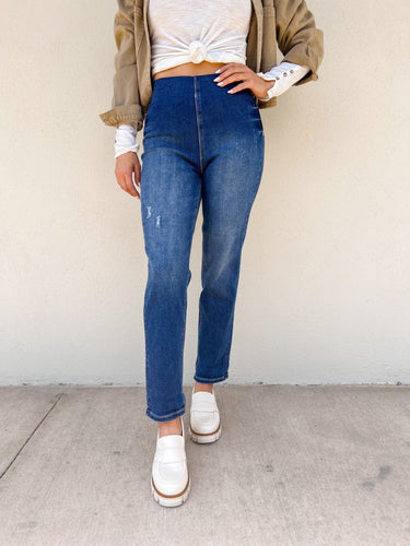 Risen Pull On Boyfriend Jeans - Dark