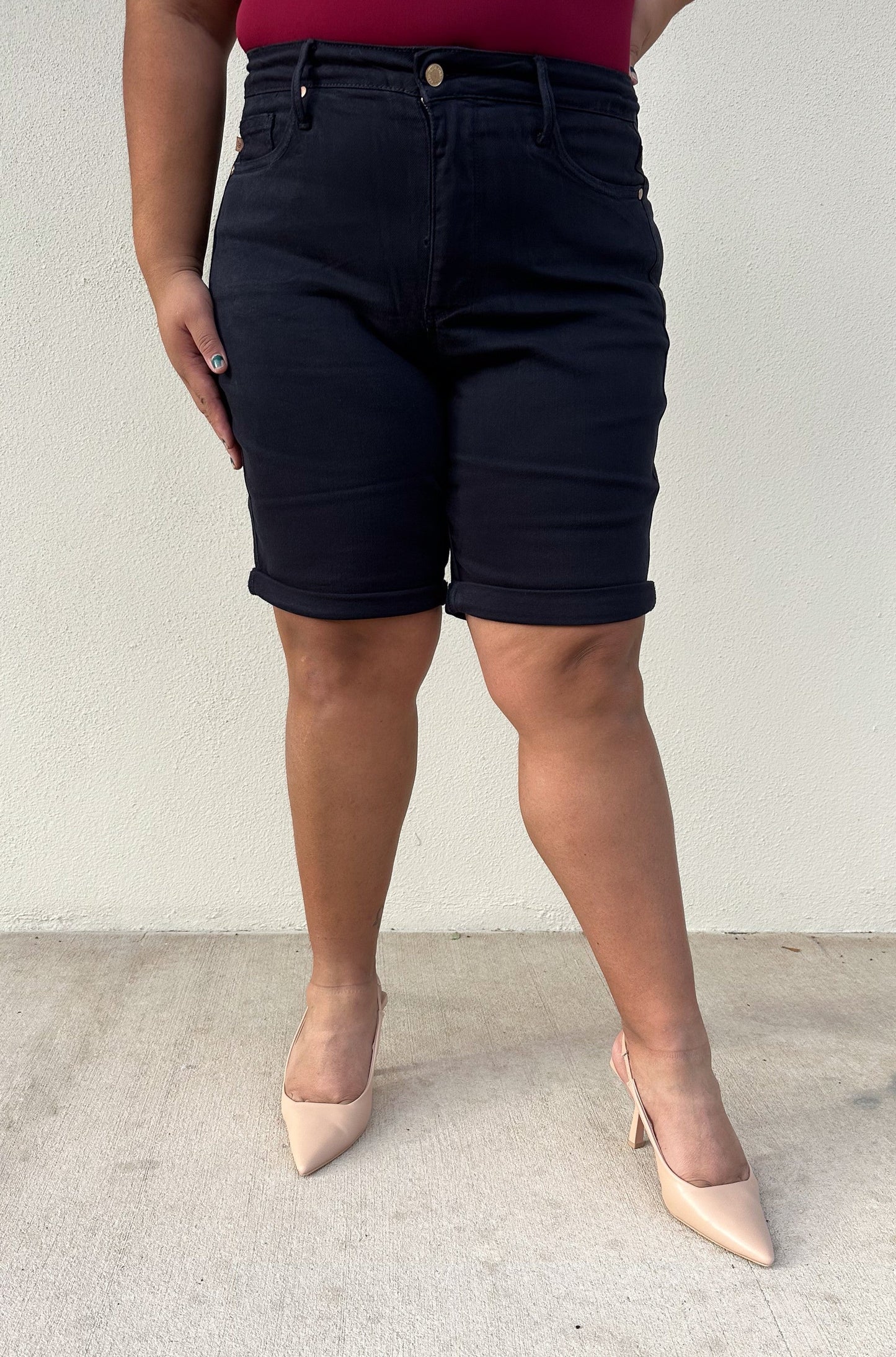 Judy Blue Babe Watch High Rise Tummy Control Bermuda Shorts - Navy