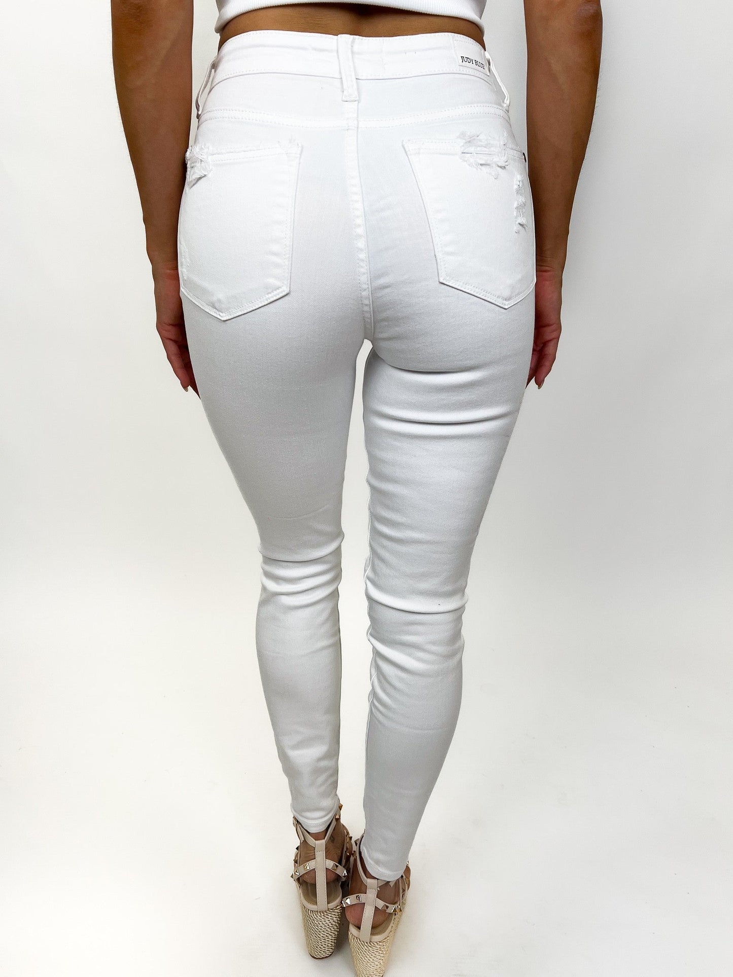 Judy Blue Mid Rise White Destroyed Skinny Jeans