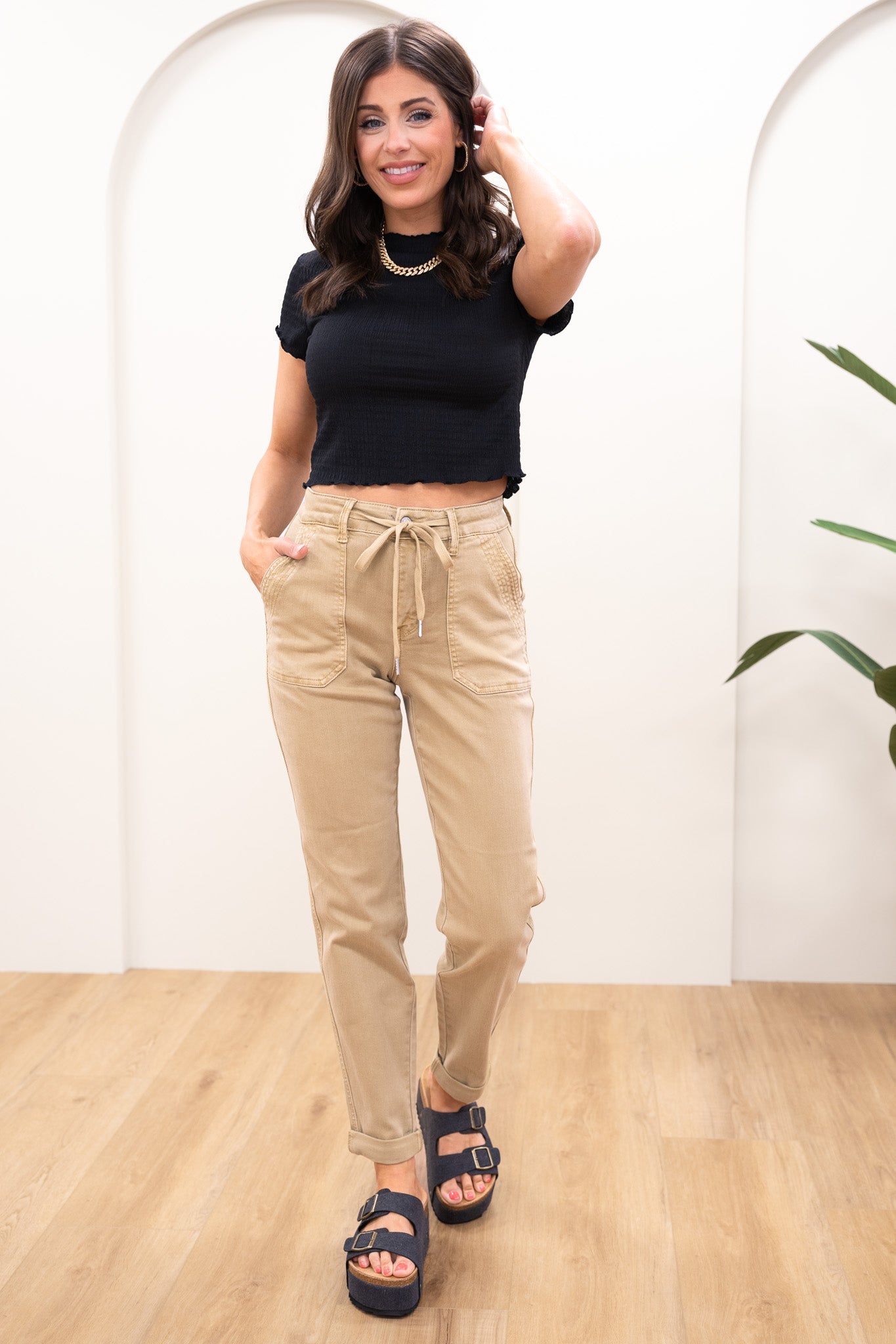 Judy Blue Icing On The Cake Garment Dyed Cuffed Joggers - Khaki