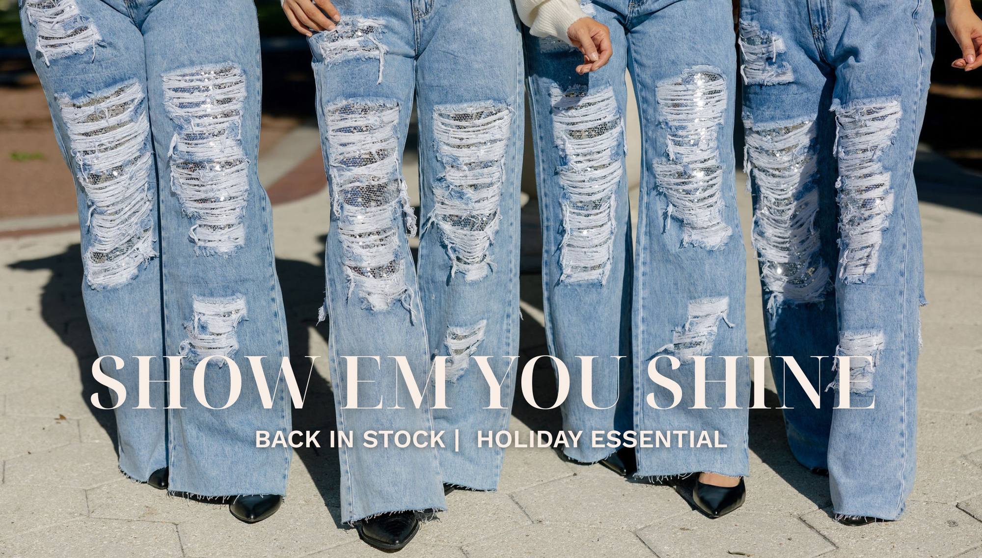 Show em you shine denim sequin holiday jeans