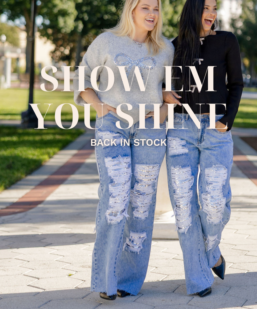 Show em you shine denim sequin holiday jeans
