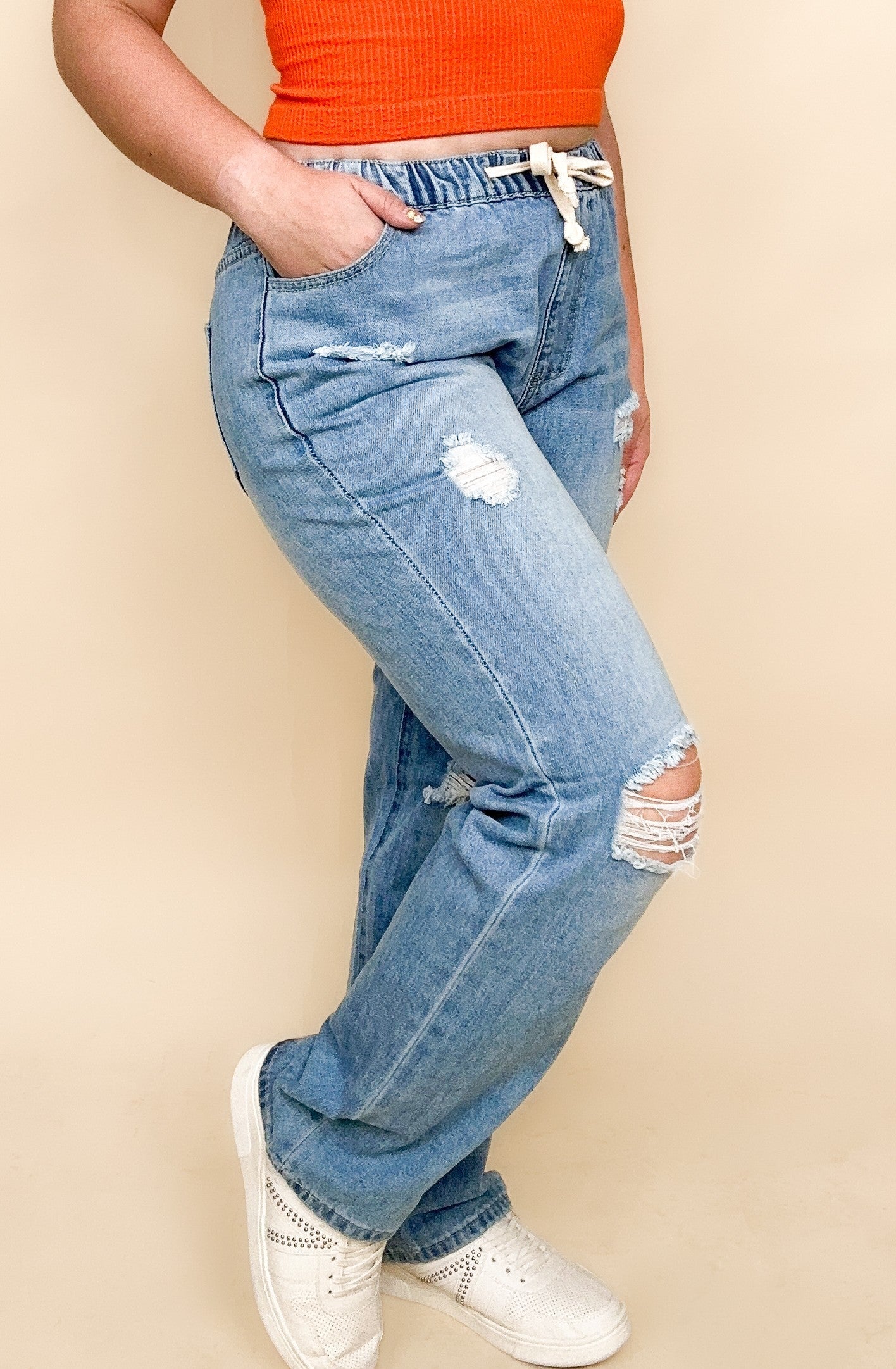 American Bazi High Waist Distressed Straight Jeans