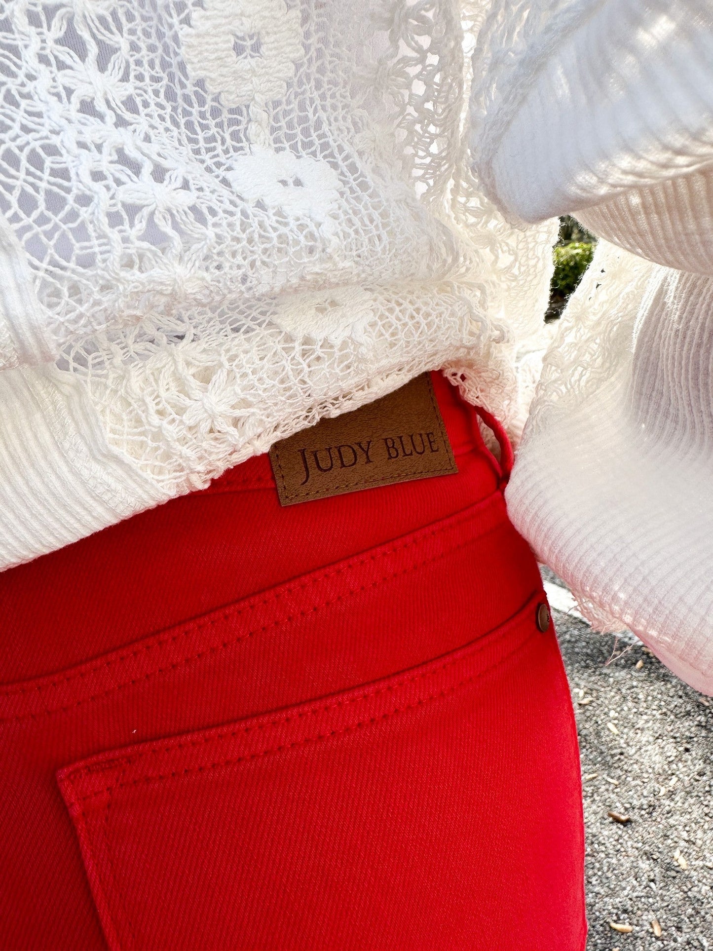 Judy Blue Babe Watch High Rise Tummy Control Bermuda Shorts - Red *JB