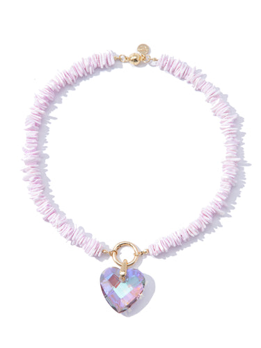 Crystal Heart Necklace - Berry Cream