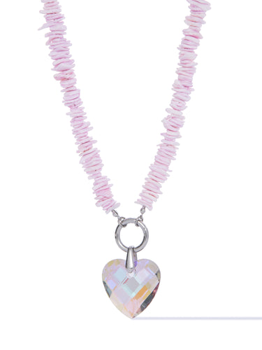 Crystal Heart Necklace - Berry Cream