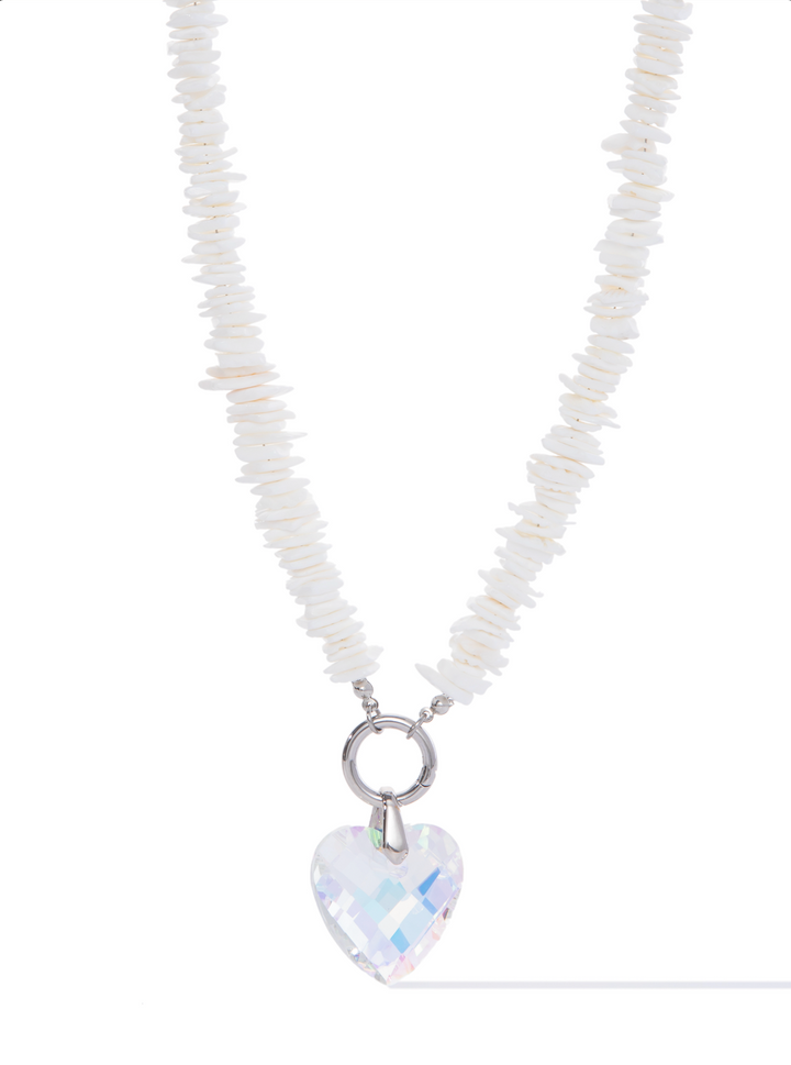 Crystal Heart Necklace - Silver White