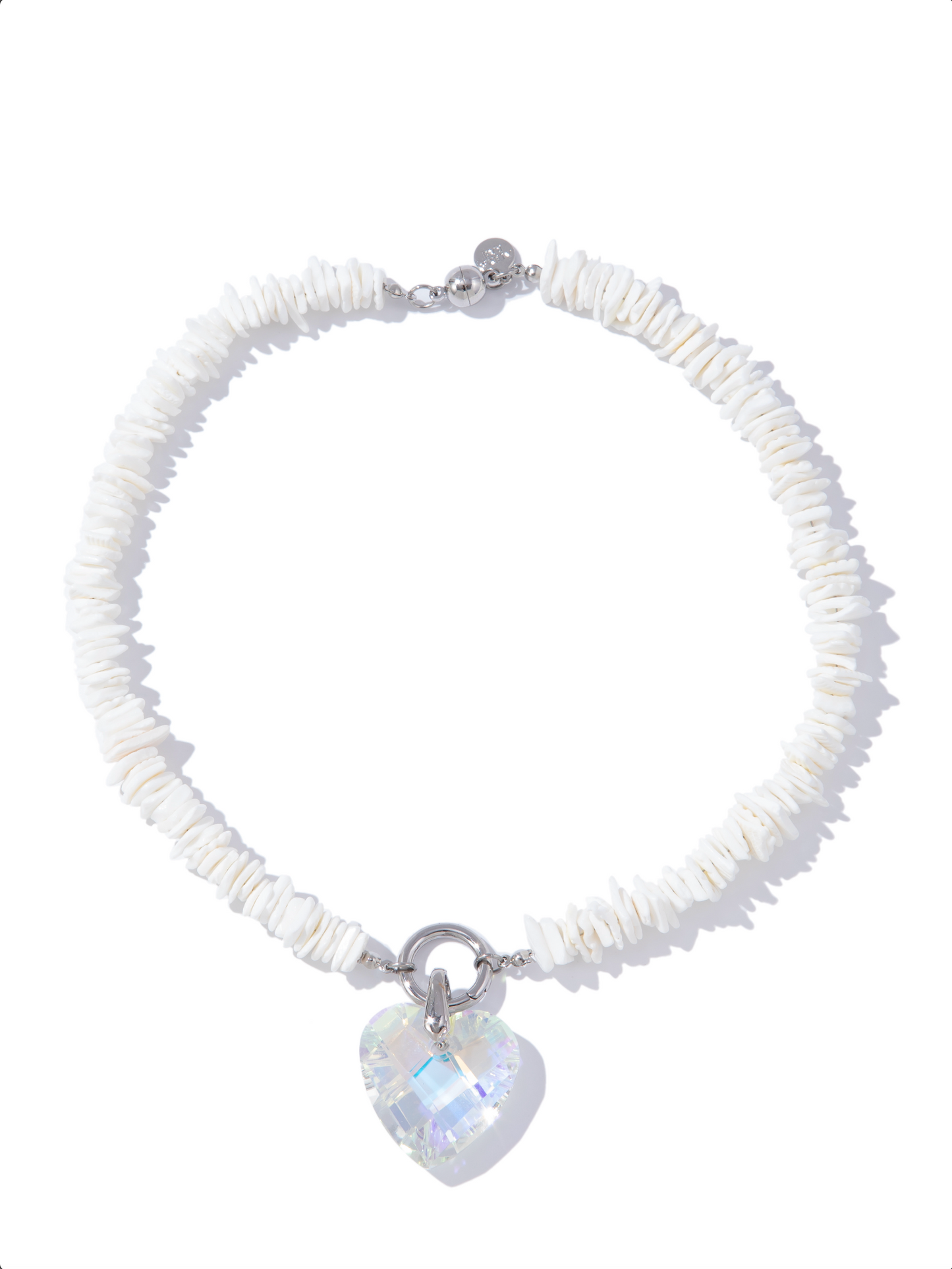 Crystal Heart Necklace - Silver White