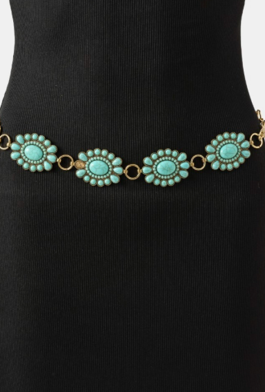 Western Concho Turquoise Stone Chain Belts - 2 Colors!