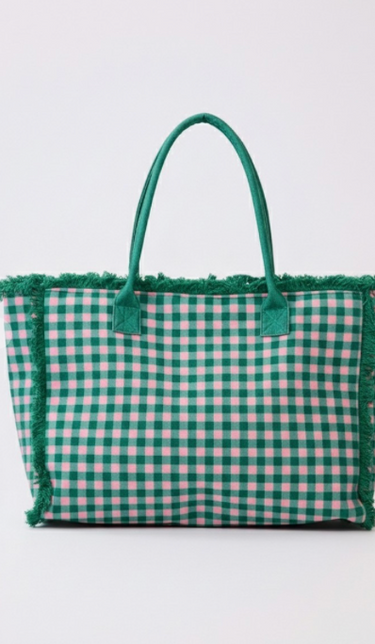 Checkered Fringe Tote Bags - 3 Colors!