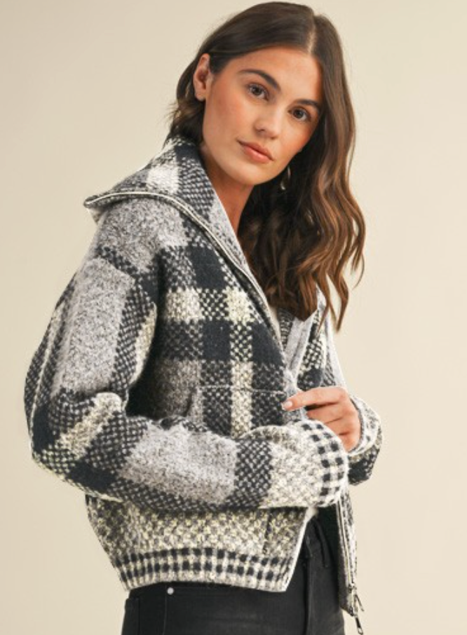 Gridlocked Checkered Sweater Jacket- 2 Colors!