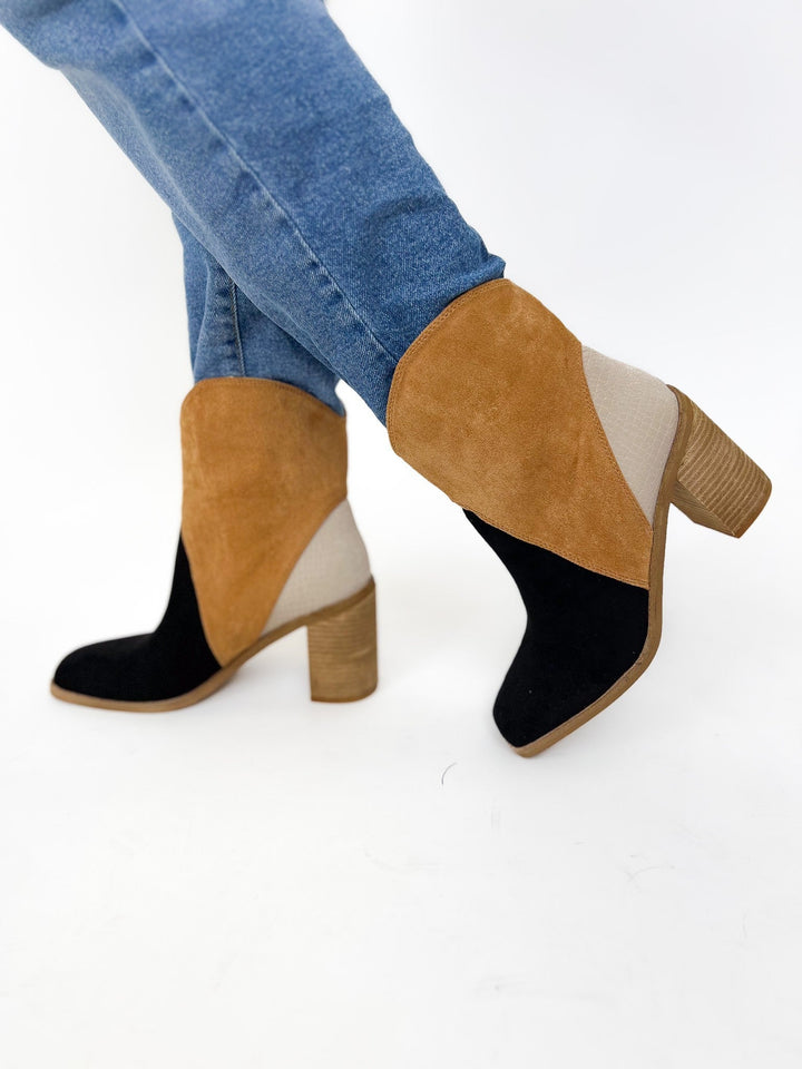 Ccocci Kendall Tri-Tone Booties - Black Camel Taupe
