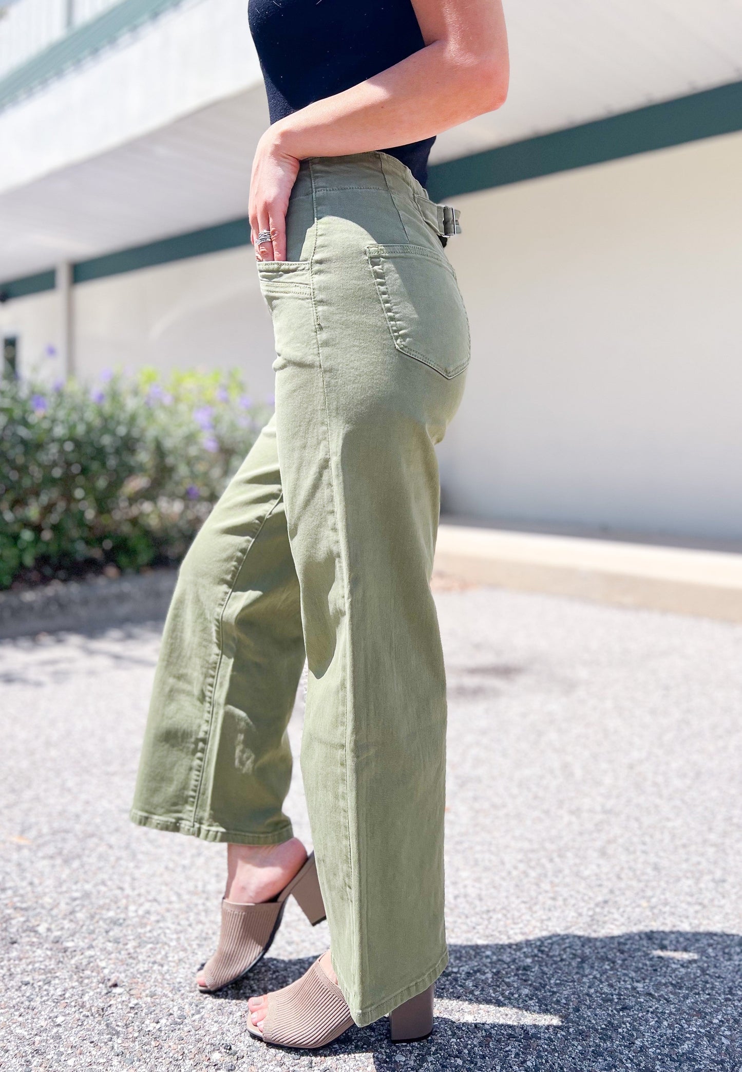 Mica Double Button Cropped Jeans - Olive