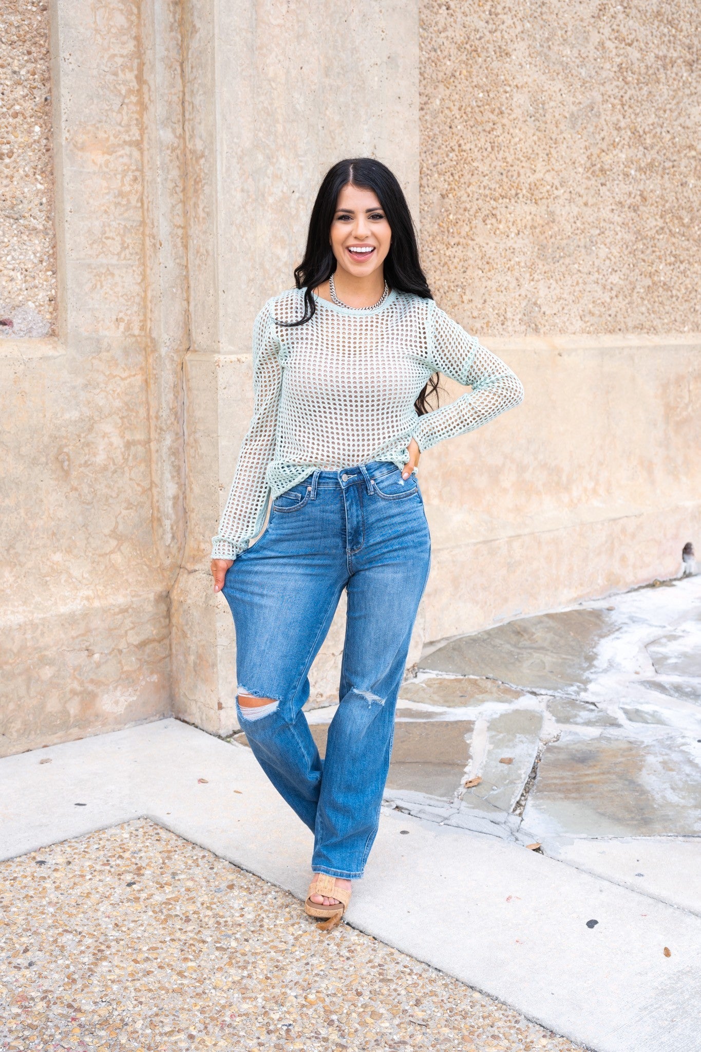 Judy Blue Walk In The Park High Rise Tummy Control Knee Destroy Straight Jeans
