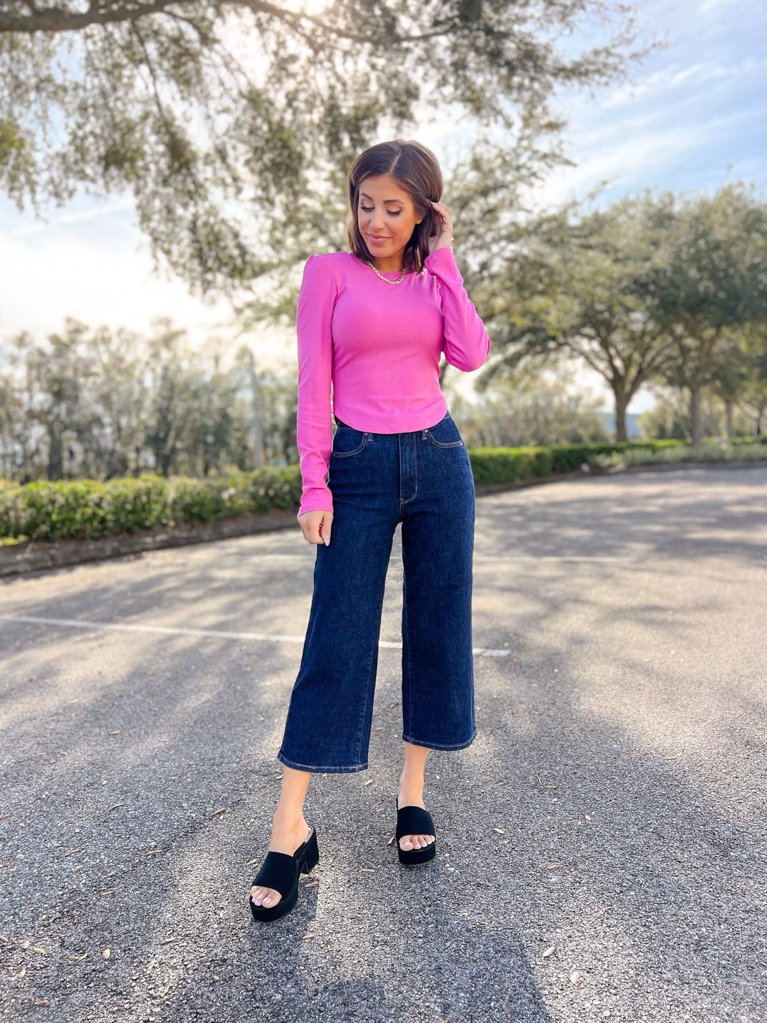 Judy Blue Cute As A Button High Rise Tummy Control Crop Wide Jeans