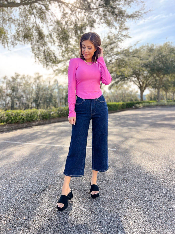 Judy Blue Cute As A Button High Rise Tummy Control Crop Wide Jeans