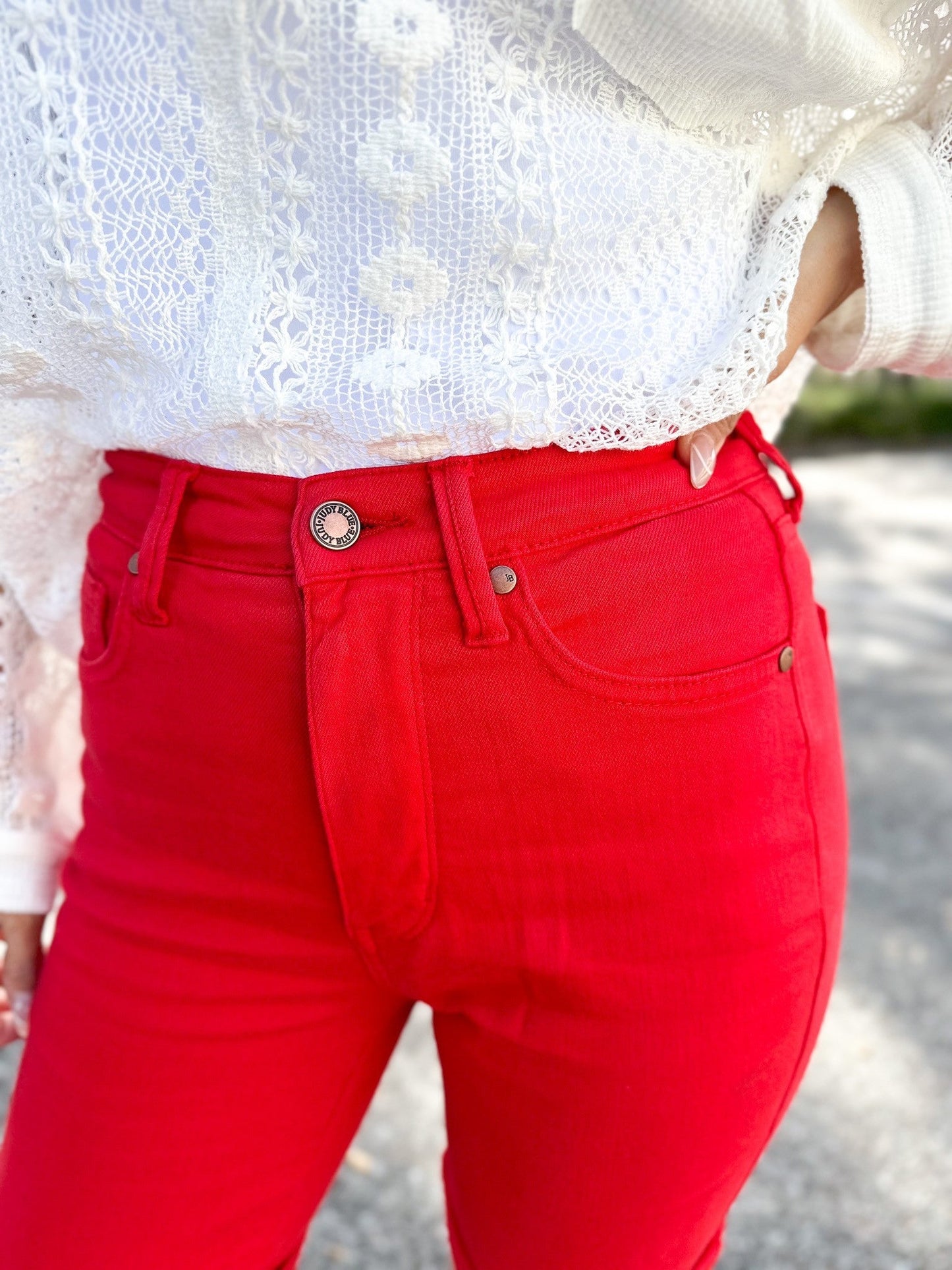 Judy Blue Babe Watch High Rise Tummy Control Bermuda Shorts - Red *JB