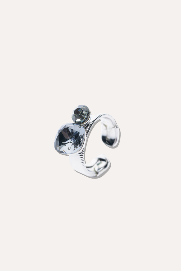 Sunday Bloom Ring Square Round - Silver Smokey