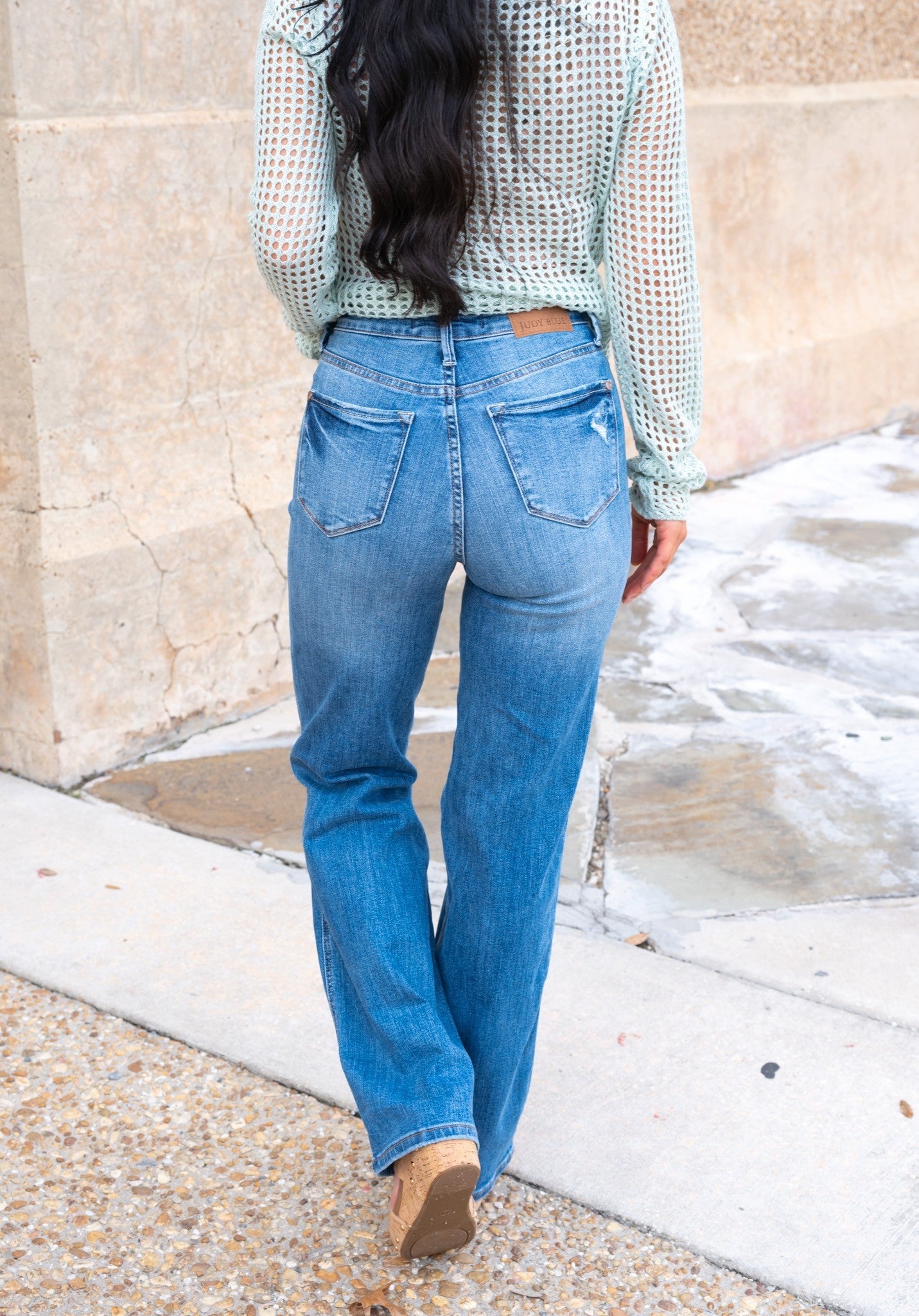 Judy Blue Walk In The Park High Rise Tummy Control Knee Destroy Straight Jeans