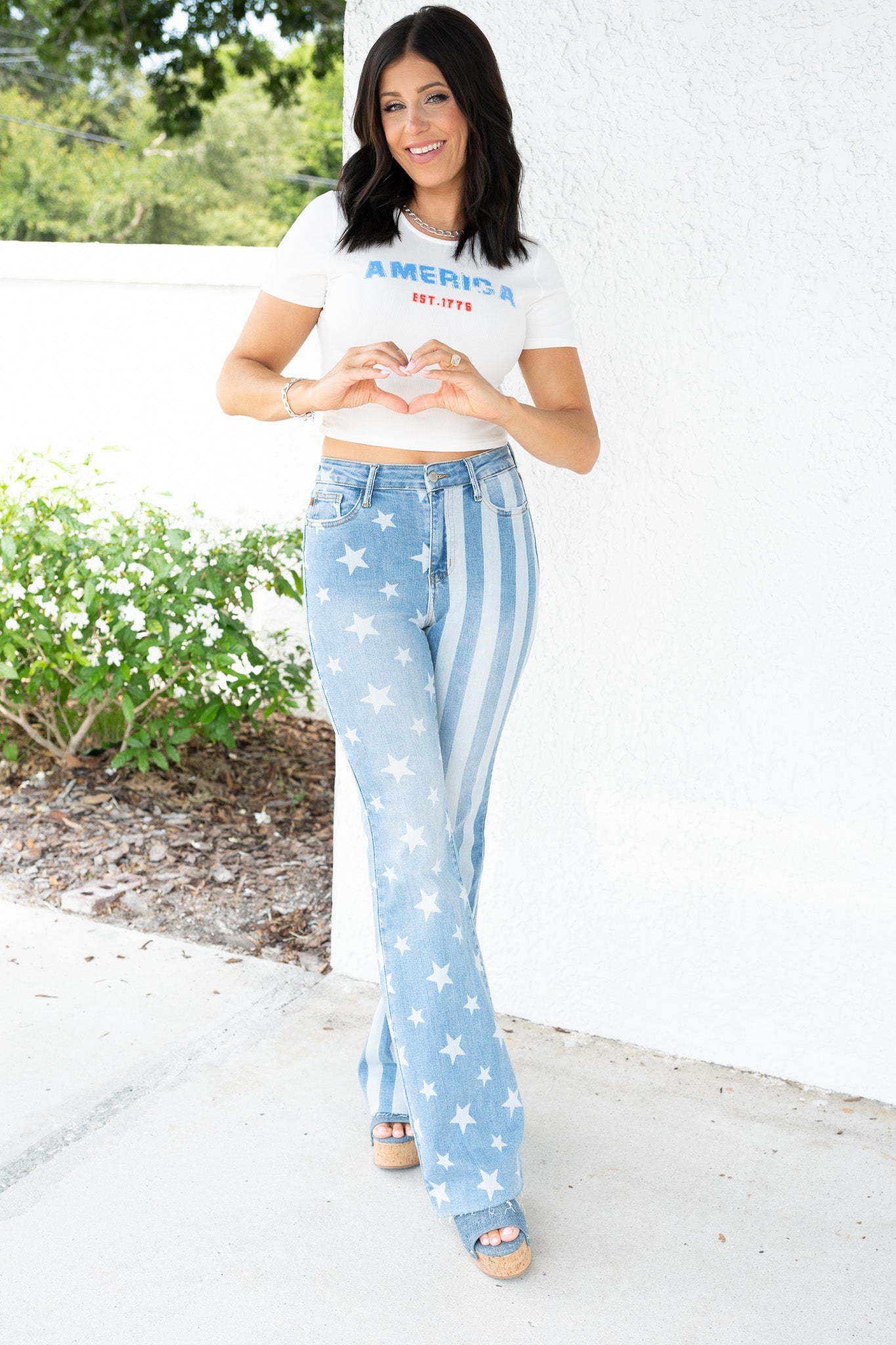 Judy Blue Born In The USA Bleach Flare Jeans