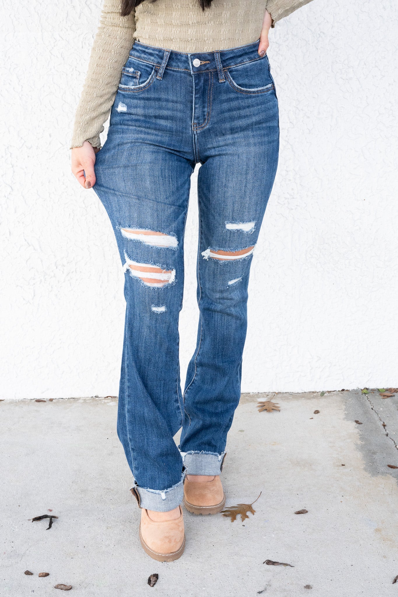 Crushing It By Lovervet - High Rise Raw Hem Bootcut Jeans