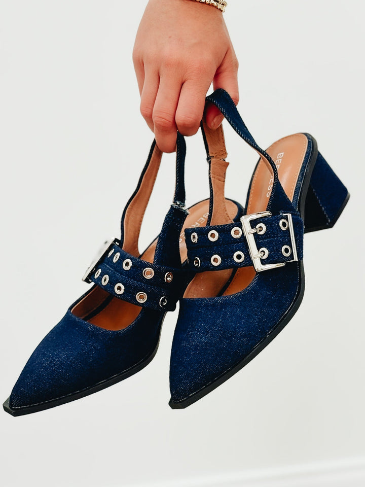 Abigail Slingback Heel Loafers - Denim
