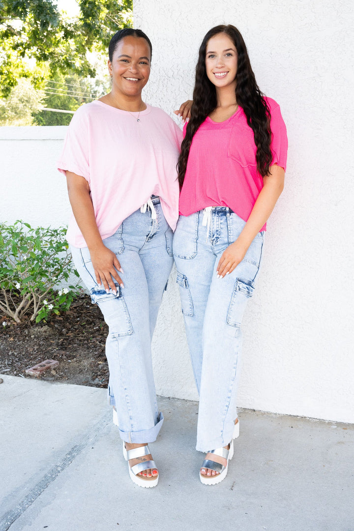 Risen Feeling Lucky High Rise Wide Leg Cargo Jeans