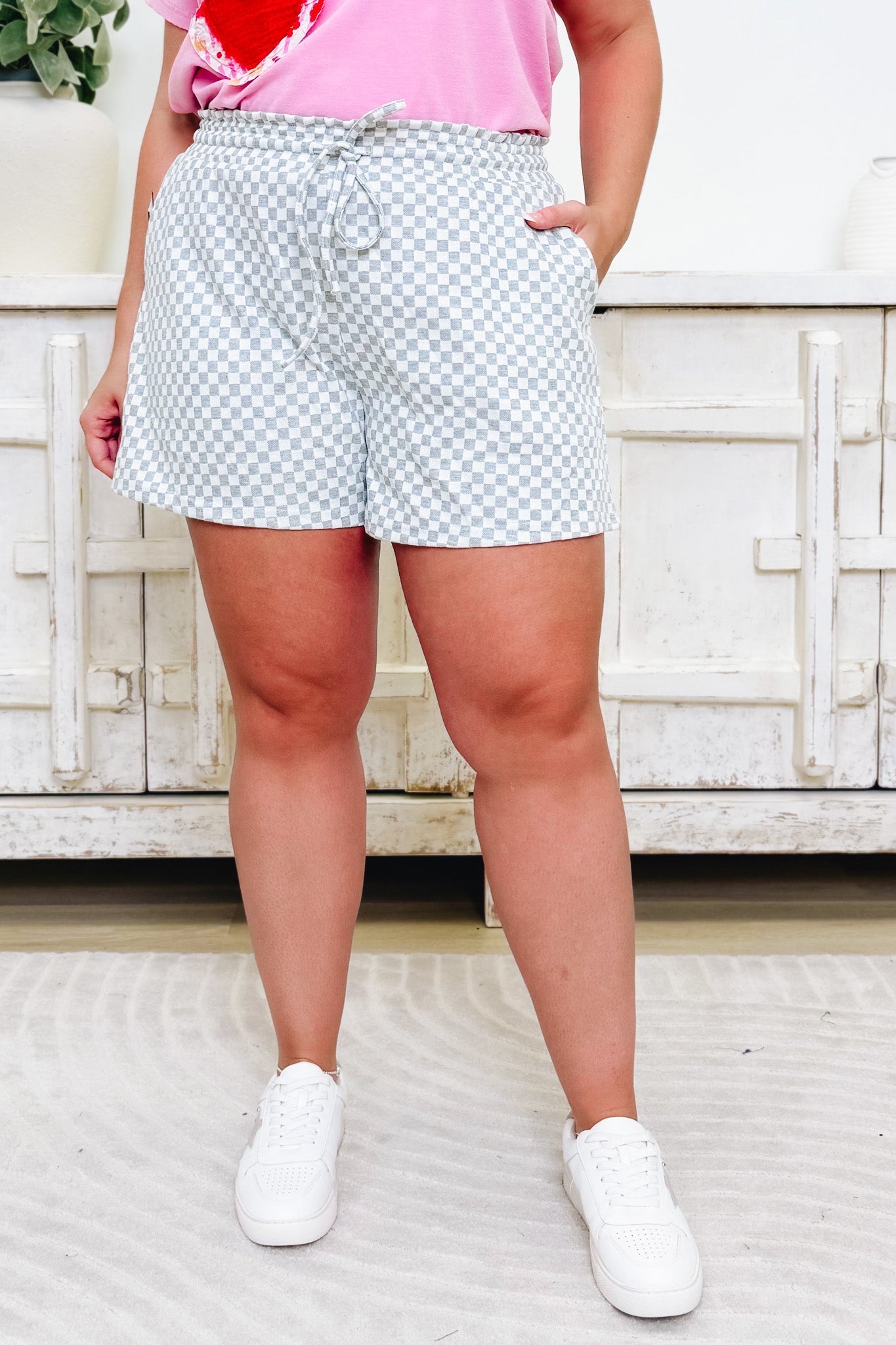 Square Up Checkerboard Shorts - Heather Grey
