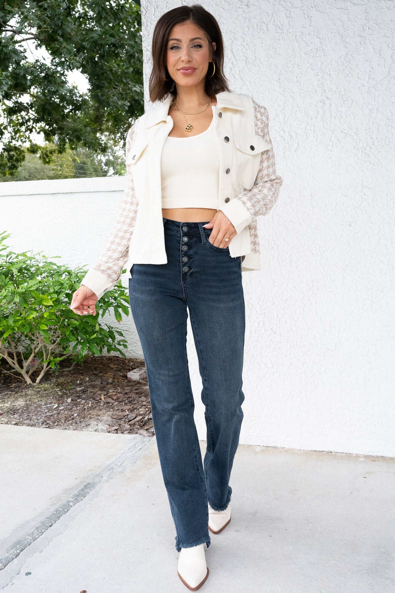 Button Up Buttercup By Judy Blue - High Rise Button Fly Hem Destroy Straight Jeans