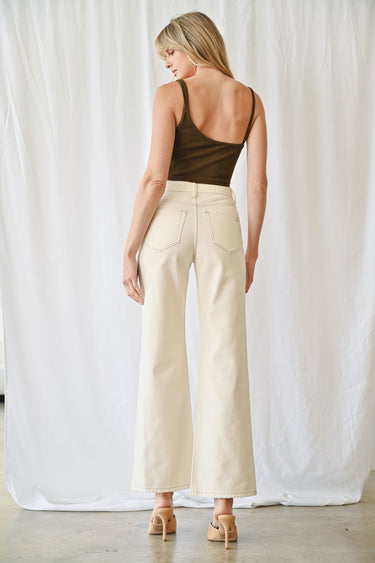 Mica Cream Of The Crop High Rise Wide Leg Criss Cross Waistband Jeans