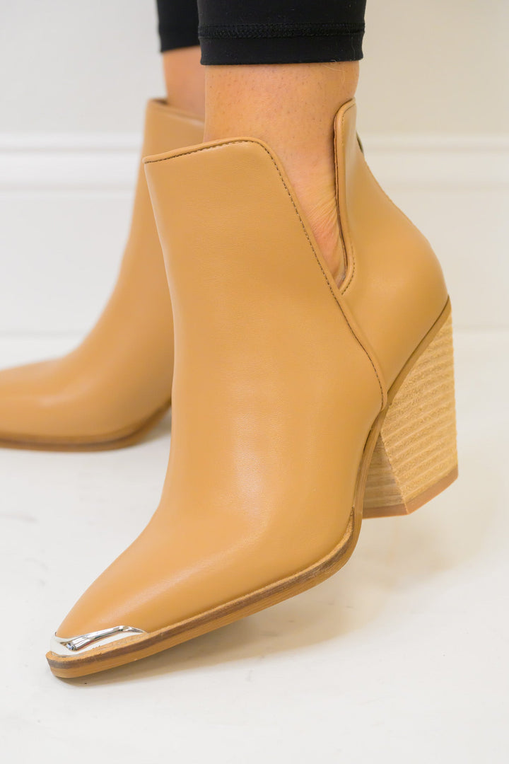 Antonia Side Slit Ankle Booties - Tan