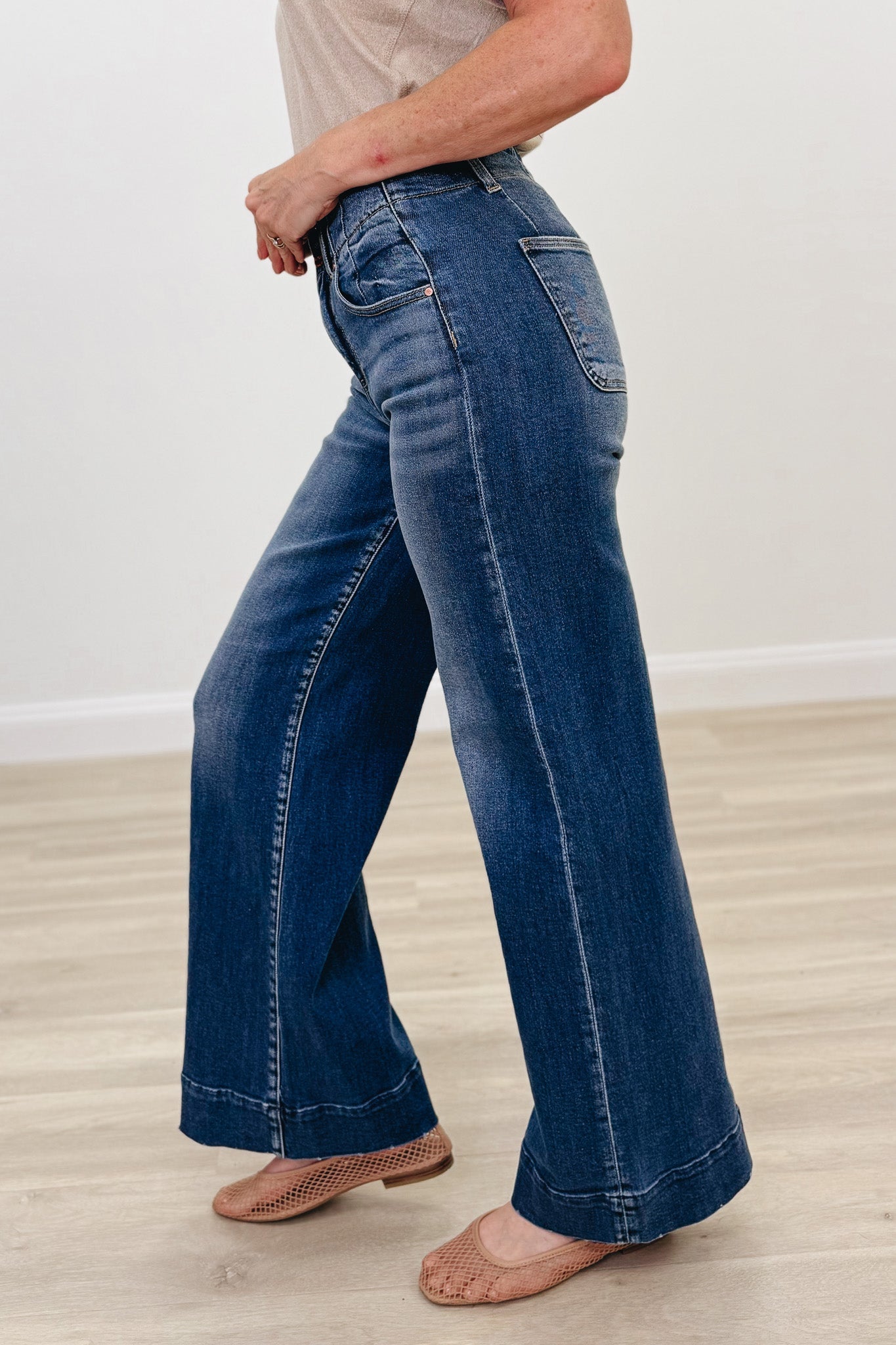 The Piper By Risen - High Rise-Ankle Wide-Seam Detailed Jeans - Dark